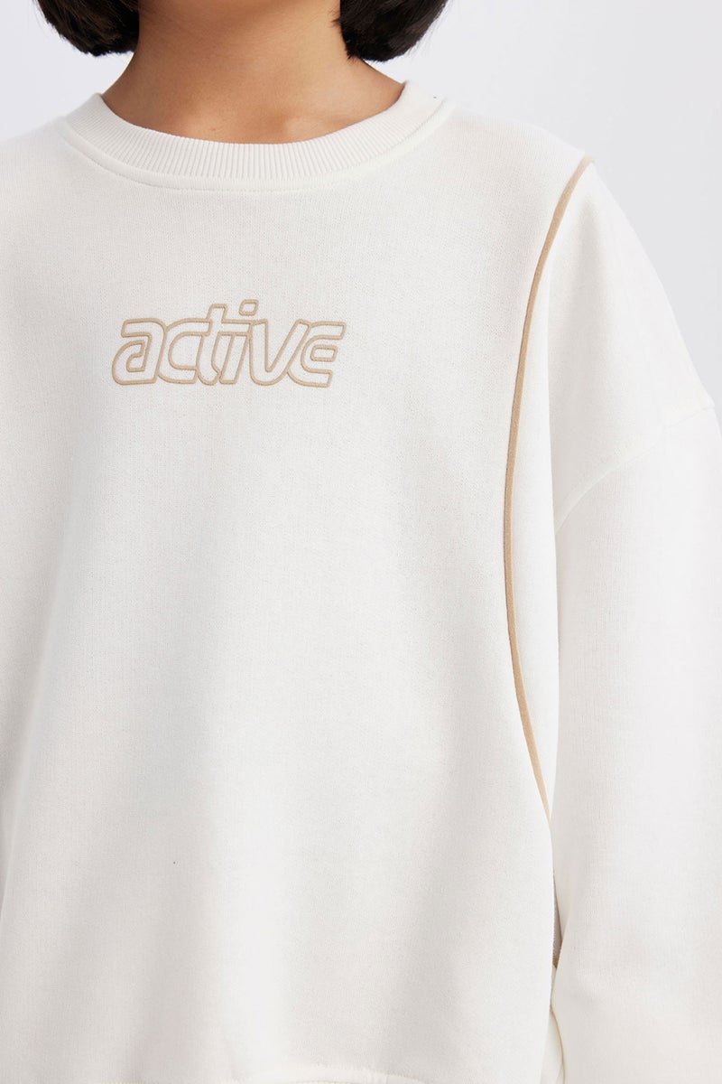 DeFacto Beige Girl Girl Oversize Crew Neck Printed Sweatshirt Casual - Image 5